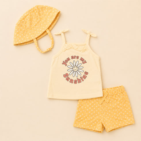 Baby Girls Suit Set Sando Shirt with Shorts and Hat Yellow Sunshine