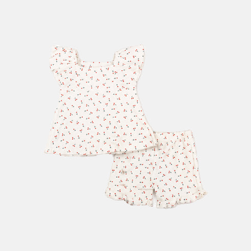 Baby Girls Suit Set Cotton Frock Shorts White Printed