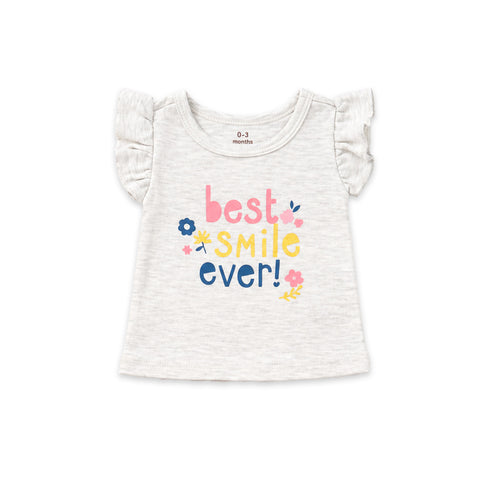 Baby Girls T-Shirt Bodysuit & Shorts Set Grey Peach Best Smile Ever Set