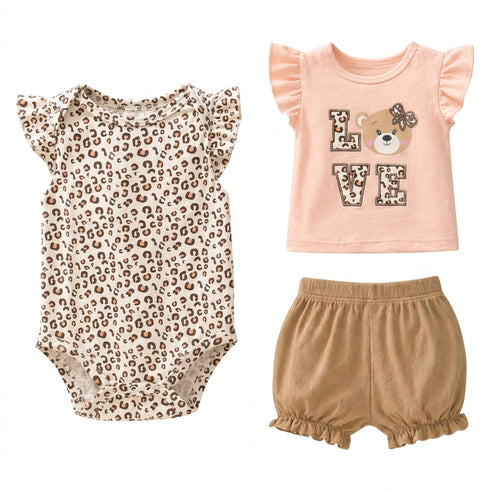 Baby Girls T-Shirt Bodysuit & Shorts Suit Set