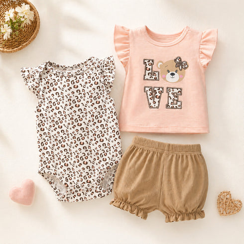 Baby Girls T-Shirt Bodysuit & Shorts Suit Set