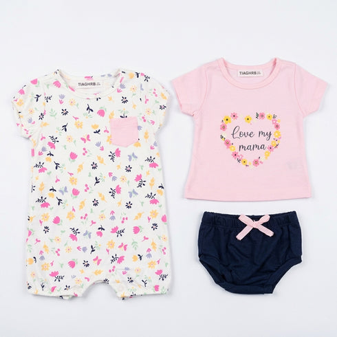 Baby Girls T-Shirt Onesie & Panty 3-Piece Set White Pink Floral Set