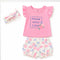 Baby Girls T-Shirt & Shorts Set with Headband Pink Made With Love Flutter Sleeve Set