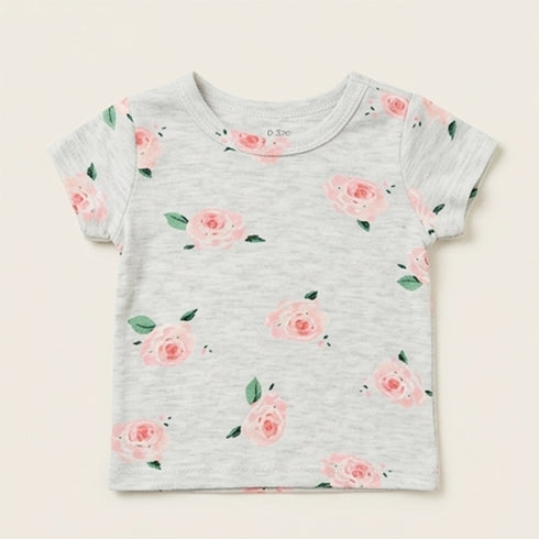 Baby Girls T-Shirt & Shorts Set with Bib & Socks Pink Smell So Sweet Floral Set