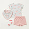 Baby Girls T-Shirt & Shorts Set with Bib & Socks Pink Smell So Sweet Floral Set