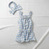 Baby Jumpsuit with Headband Blue Floral Checks