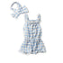 Baby Jumpsuit with Headband Blue Floral Checks
