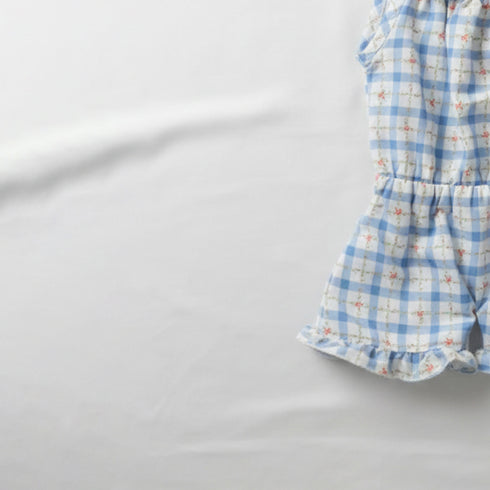 Baby Jumpsuit with Headband Blue Floral Checks
