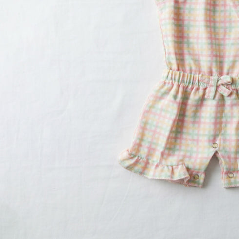 Baby Jumpsuit with Headband Green & Pink Checks