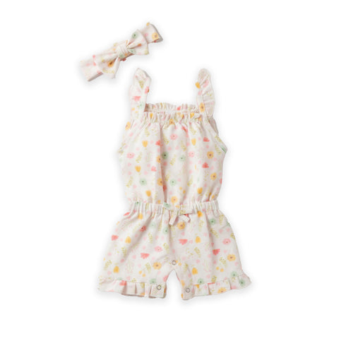 Baby Jumpsuit with Headband White Pink Flowers