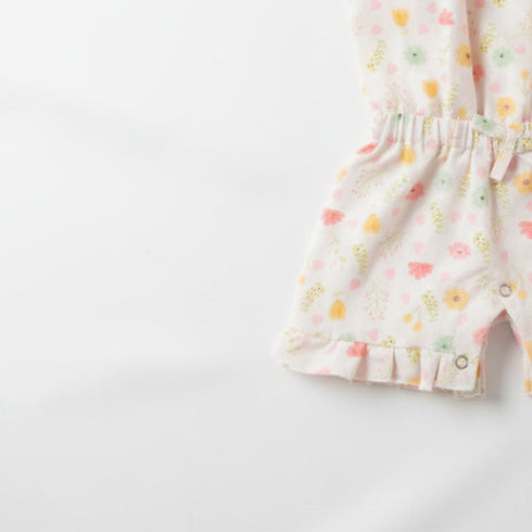 Baby Jumpsuit with Headband White Pink Flowers