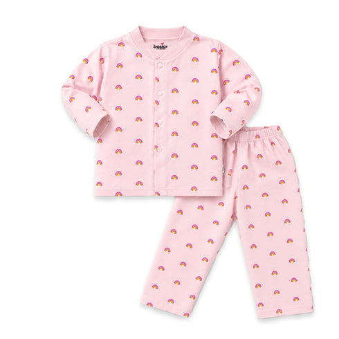 Basics Baby Pink Rainbow Cotton Rich Baby Night Suits for Girls 0-6 Years