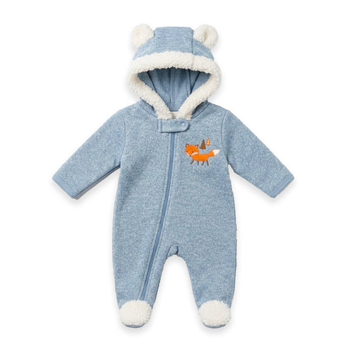 Blue Fur Baby Zipper Romper For Winter