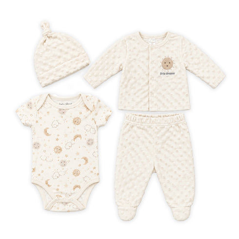 Cream Baby Suit Bodysuit Shirt Trouser Cap Set 0-9M