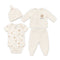 Cream Baby Suit Bodysuit Shirt Trouser Cap Set 0-9M