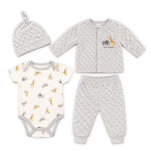 Fleece Baby Suit Bodysuit Shirt Trouser Cap Safari 0-9M