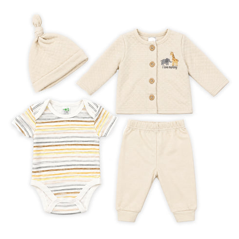 Cotton Beige Baby Suit Bodysuit Shirt Trouser Cap Safari 0-9M