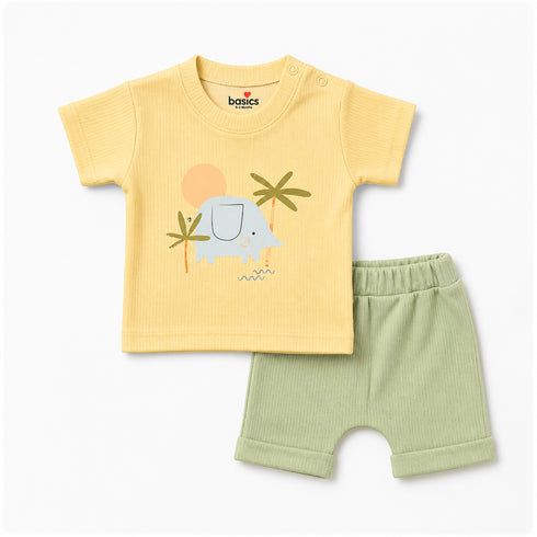 Basics 2Pc Boys Suit Beige Green Little Elephant
