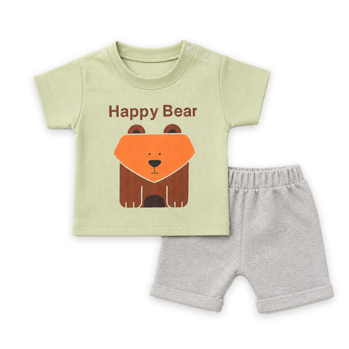 Basics 2Pc Boys Suit Green Grey Happy Bear