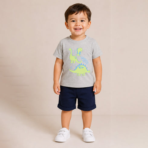 Basics 2Pc Boys Suit Grey Navy Dino