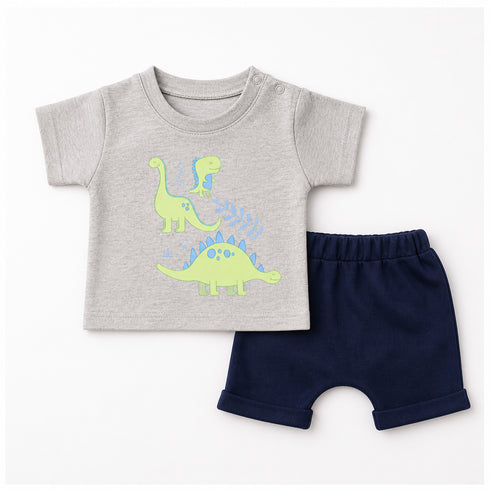 Basics 2Pc Boys Suit Grey Navy Dino