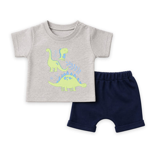 Basics 2Pc Boys Suit Grey Navy Dino
