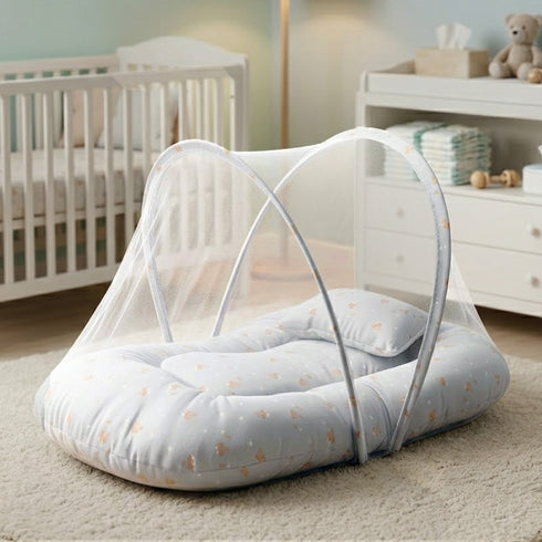 Basics Baby Bed Net with Pillow Blue Rockets