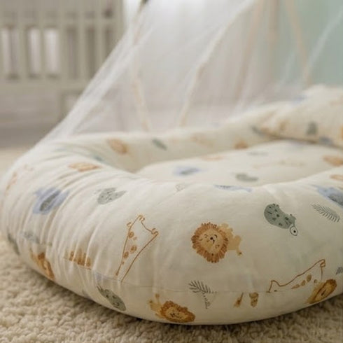 Basics Baby Bed Net with Pillow Cream Safari