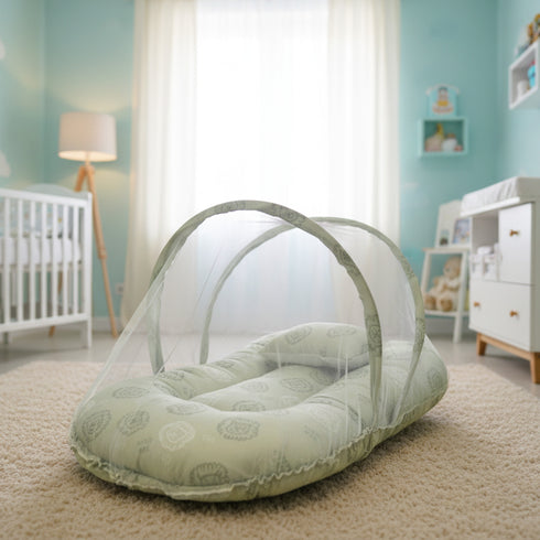 Basics Baby Bed Net with Pillow Green Lion