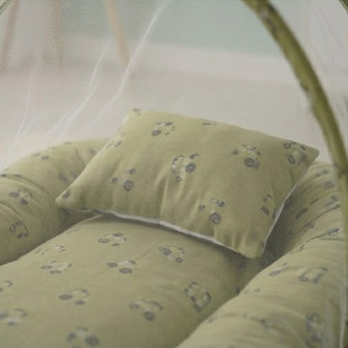 Basics Baby Bed Net with Pillow Green Vehicles