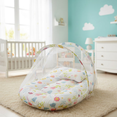 Basics Baby Bed Net with Pillow Pink & White Floral Garden