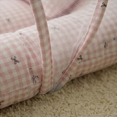 Basics Baby Bed Net with Pillow Pink Vintage Bow Checks