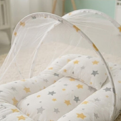 Basics Baby Bed Net with Pillow Stars White
