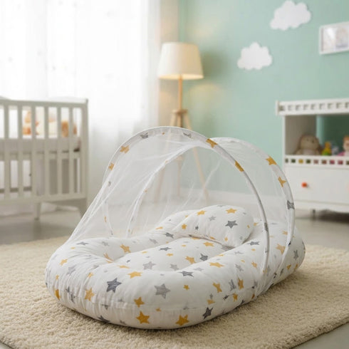 Basics Baby Bed Net with Pillow Stars White