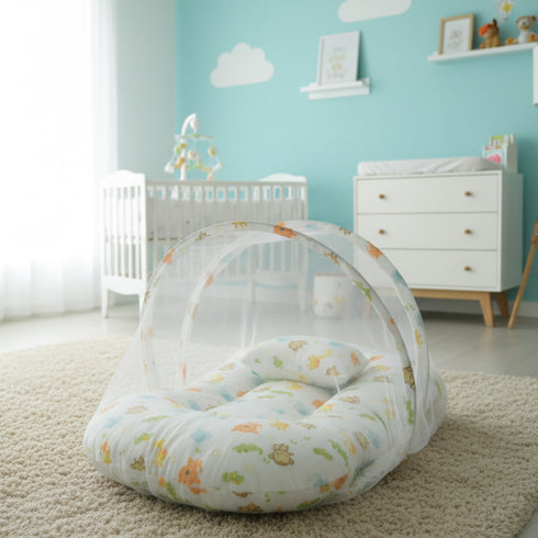 Basics Baby Bed Net with Pillow White Jungle