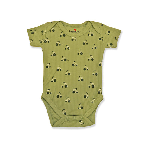 Basics Baby Body Suits Pack of 2 Beige Green Vehicle