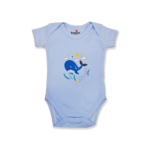 Basics Baby Body Suits Pack of 2 Blue White Whale