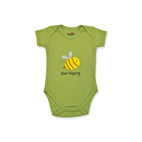 Basics Baby Body Suits Pack of 2 Green White Bee Happy