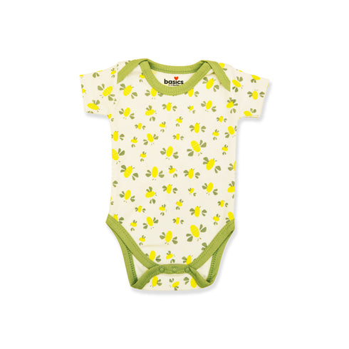 Basics Baby Body Suits Pack of 2 Green White Bee Happy