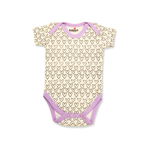 Basics Baby Body Suits Pack of 2 Purple White Love Hearts