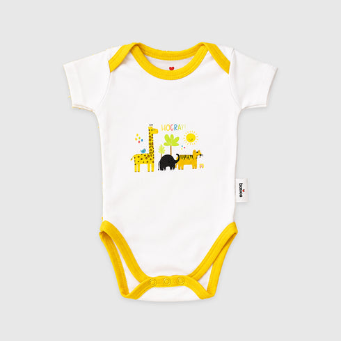 Basics Baby Body Suits Pack of 2 Yellow White Jungle Horea