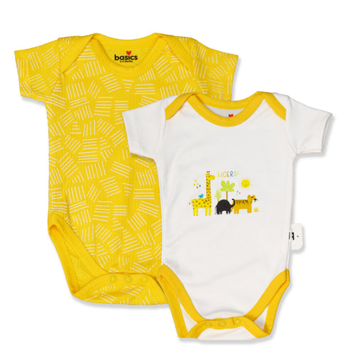 Basics Baby Body Suits Pack of 2 Yellow White Jungle Horea