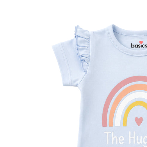 Basics Baby Girl Suit T-Shirt and Shorts Light Blue Navy Rainbow