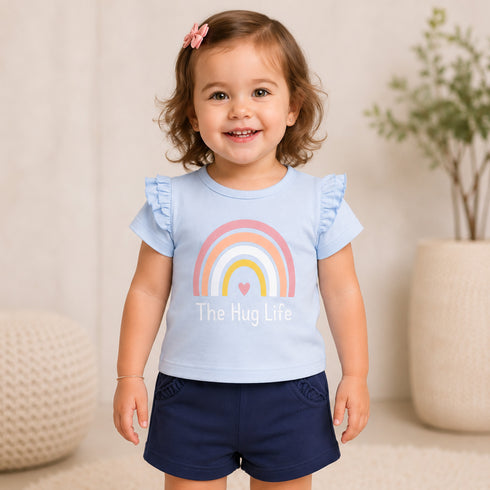 Basics Baby Girl Suit T-Shirt and Shorts Light Blue Navy Rainbow