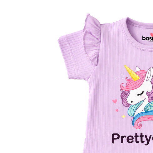 Basics Baby Girl Suit T-Shirt and Shorts Purple Pink Pretty Unicorn