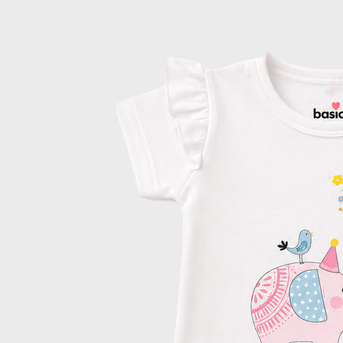 Basics Baby Girl Suit T-Shirt and Shorts White Pink Baby Elephant
