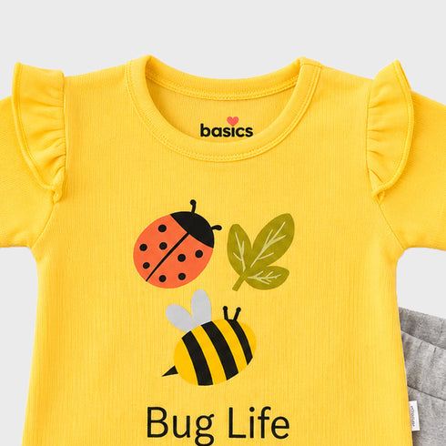 Basics Baby Girl Suit T-Shirt and Shorts Yellow Grey Bug Life
