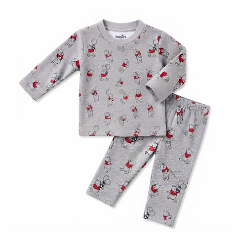 Basics Grey Pooh Bear Night Suits PJ Set Newborn to 6 Years