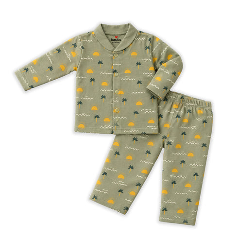 Basics Safari Green Night Suits PJ Set 0 to 6 Years