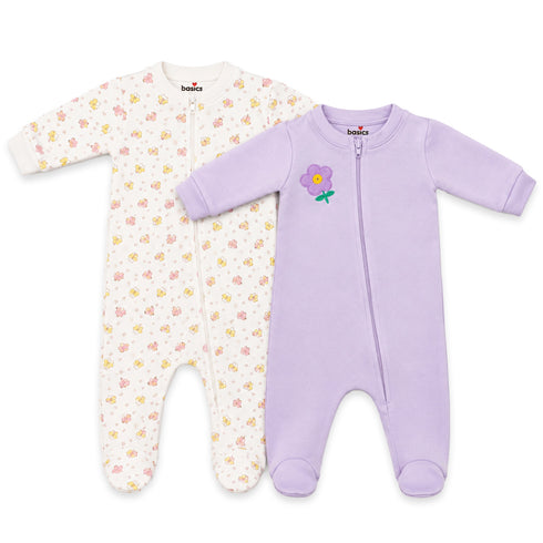 Basics Baby Girl 2 Piece Floral Fleece Romper Set 0–24 Months